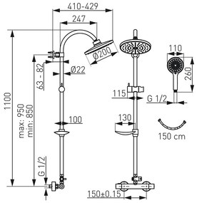 Coloana dus, Ferro, Trinity, dus fix, para de dus si baterie termostatata, crom