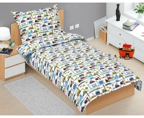 Lenjerie de pat din bumbac pentru copii BellatexJunior City verde, 140 x 200, 70 x 90 cm