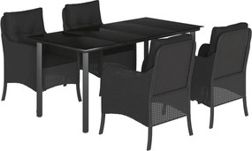 vidaXL Set mobilier de grădină cu perne, 5 piese, negru, poliratan