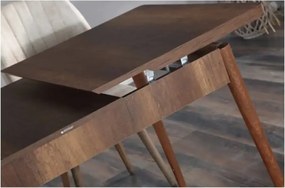 Set masa extensibila cu 6 scaune tapitate Homs cristal  nuc-mustar 170 x 80 cm