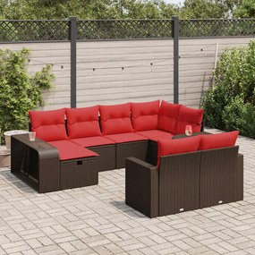 vidaXL Set canapele de grădină cu perne, 10 piese, maro, poliratan