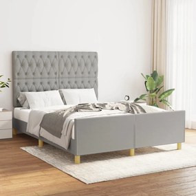 Cadru de pat cu tablie, gri deschis, 140x190 cm, textil Gri deschis, 140 x 190 cm, Design cu nasturi
