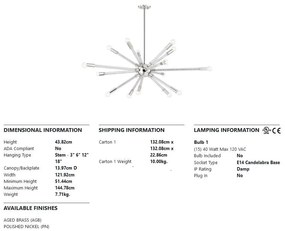 Candelabru, lustra suspendata, design modern PIPPIN nichel lucios