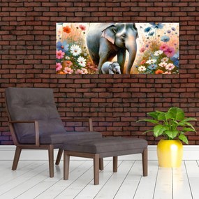 Tablou - Mama elefant, acuarelă (120x50 cm)