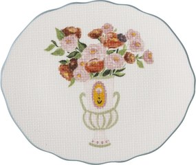Farfurie din ceramică cu motive florale în relief și margine albastră pictată manual, 20×17×2 cm, „Dorothy"