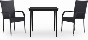 vidaXL Set mobilier de grădină, 3 piese, negru