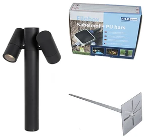 Lampă de exterior pe stativ neagră 50 cm 2 lumini reglabile - Duo