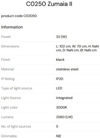 Lustra cu 5 spoturi LED, Negru, Zumaia II