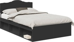vidaXL Cadru de pat cu headboard Negru 135 x 190 cm Lemn de pin masiv