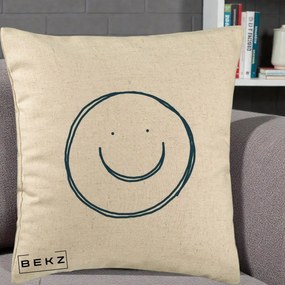 Perna Decorativa Smile Desen Minimalist, 40x40 cm, Bej, Husa Detasabila, Perna Inclusa, BEKZ®