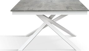 Masa Tiglio, blat extensibil pal laminat, picior metalic - BLAT GRI CIMENT, PICIOR ALB - 120 CM / 80 CM