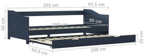 Cadru pat canapea, extensibil, gri, 90 x 200 cm, lemn de pin Gri