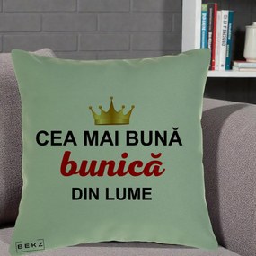Cadou pentru Bunica - Perna Personalizata Cea Mai Buna Bunica Din Lume Coroana Aurie, 40x40 cm, Verde, Husa Detasabila, Perna Inclusa, BEKZ®