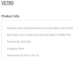 Lampa de podea LED design modern VETRO auriu, D-40cm