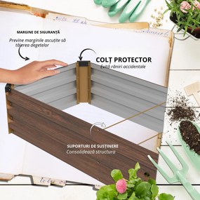 Outsunny Pat de Grădină Ridicat 405L, Jardiniere de Exterior din Oțel Galvanizat cu Bază Deschisă, pentru Plante, Flori și Legume, 240x60x30 cm, Imitație Lemn Închis | Aosom Romania