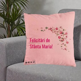 Cadou de Onomastica - Perna Personalizata Felicitari de Sfanta Maria, 40x40 cm, Roz, Husa Detasabila, Perna Inclusa, BEKZ®