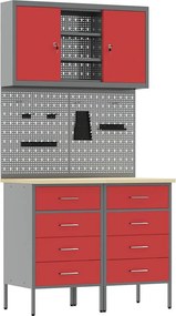vidaXL Set de dulapuri de lucru cu sertar cu raft Manual 5 pcs Roșu