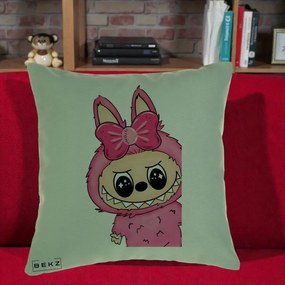 Perna Personalizata Labubu Roz cu Funda, 40x40 cm, Verde, Husa Detasabila, Perna Inclusa, BEKZ®