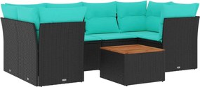 vidaXL Set canapele de grădină cu perne, 7 piese, negru, poliratan