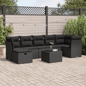 3325311 vidaXL Set mobilier de grădină cu perne, 8 piese, negru, poliratan