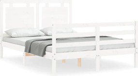 vidaXL Cadru de pat cu tăblie, alb, 140x200 cm, lemn masiv