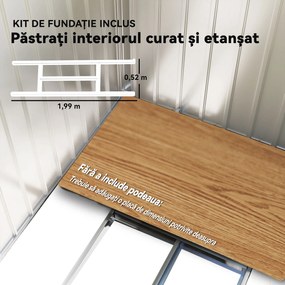 Outsunny Magazie de grădină metalică 2,77 m², 213 x 130 x 185 cm cu fundație, uși culisante, gri închis | Aosom Romania