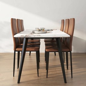 HOMCOM Set de 6 Scaune de Dining Moderne cu Spătar Înalt, din Piele Ecologică și Oțel, 41x50x97 cm, Maro | Aosom Romania