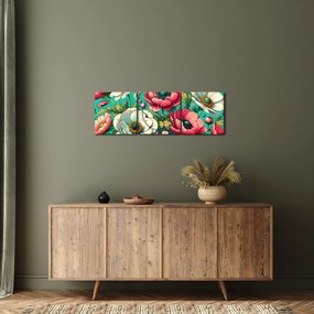 Tablou - Flori pe fundal albastru (cu ceas) (90x30 cm)