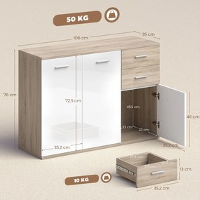 HOMCOM Comodă Modernă cu 3 Dulapuri și 2 Sertare din Lemn, Efect lemn | Aosom Romania