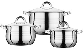 Set Vase Gătit din Inox, 6 Piese, Capacități 6.5 - 2.8 Litri, Bază 3 Straturi (Inducție), Capace din Sticlă Termorezistentă