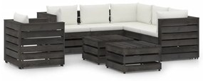 Set mobilier de gradina cu perne, 8 piese, gri, lemn tratat cream and grey, 8