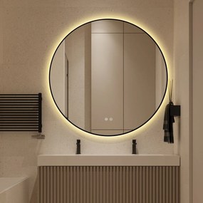 🪞 Oglindă LED cu Touch, Funcție Dezaburire și 3 Tipuri de Lumină – Ramă Negru Mat, 90 cm, Model J188-90 Smack