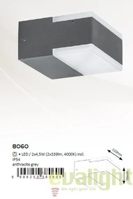 Aplica de perete moderna LED cu protectie IP54, finisaj antracit gri, Bona 8060 RX