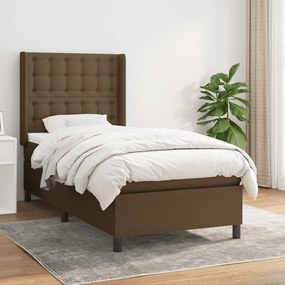 vidaXL Pat box spring cu saltea, maro închis, 90x190 cm, textil