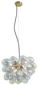 Lampa suspendată Art Deco aurie cu sticlă curcubeu 50cm 8 lumini - Uvas