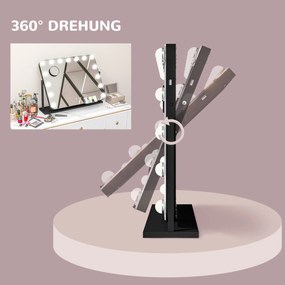 HOMCOM Oglindă cosmetică cu LED-uri, 3 moduri de lumină, reglabilă, control tactil, USB, 62,5x49,5 cm, negru | Aosom Romania