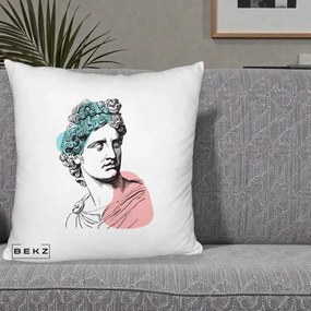 Perna Decorativa Bust Grec Vaporwave, 40x40 cm, Alb Pufos, Husa Detasabila, Perna Inclusa, BEKZ®