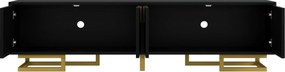 Comodă TV, mânere și picioare aurii, picioare reglabile, 160x38x44,5 cm, Negru