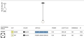 Pendul LED incastrabil design tehnic Luna negru, 3000K