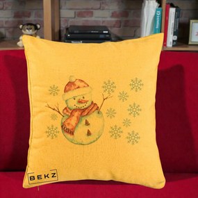 Perna Decorativa Om de Zapada Rosu cu Fulgi, 40x40 cm, Galben, Husa Detasabila, Perna Inclusa, BEKZ®
