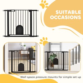 PawHut Barieră Reglabilă pentru Câini cu Ușă Mică, Montare prin Presiune și Închidere Automată, 75-103x76 cm, Negru | Aosom Romania