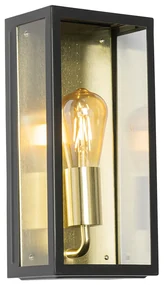 Lampă de perete exterioară industrială neagră cu auriu IP44 - Rotterdam
