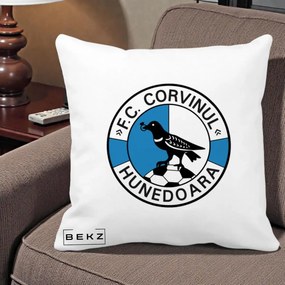 Perna Personalizata FC Corvinul Hunedoara Fotbal, 40x40 cm, Alba Mata, Husa Detasabila, Perna Inclusa, BEKZ®