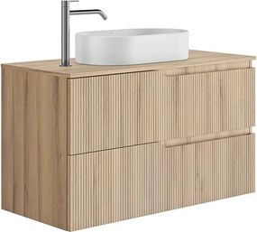 Set dulap baza suspendat Gala Canaletto 2 sertare 100 cm cu blat finisaj lemn bej mat