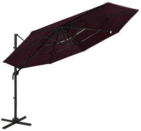 vidaXL Umbrelă soare cu 4 niveluri, stâlp aluminiu, roșu bordo, 3x3 cm