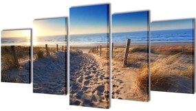 Set tablouri din pânză cu imprimeu plajă cu nisip, 200x100 cm