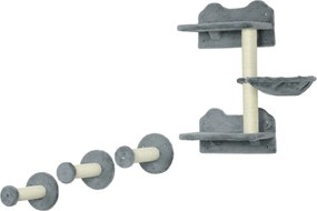 PawHut Trepte de Cățărat, Perete de Cățărat, Scară de Pisici, Set de 4 Piese, cu Copaci de Zgâriat, Hamacă, gri+crem, 40 x 28 x 73 cm | Aosom Romania
