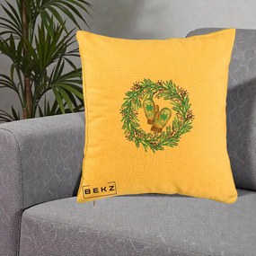 Perna Decorativa Coroana Turcoaz cu Manusi, 40x40 cm, Galben, Husa Detasabila, Perna Inclusa, BEKZ®