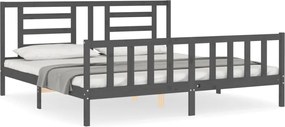 vidaXL Cadru pat cu tăblie 200x200 cm, gri, lemn masiv