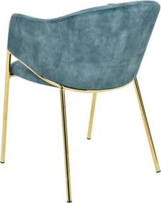 Set de 2 scaune aspect retro, Metal Auriu, Catifea Turcoaz, NOBLESSE A-47581 VC